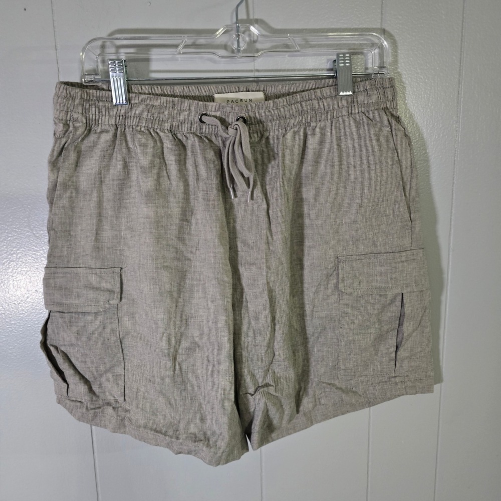 PacSun‎ Men's Medium Volley Cargo Shorts Grey White Stripe Drawstring Elastic M